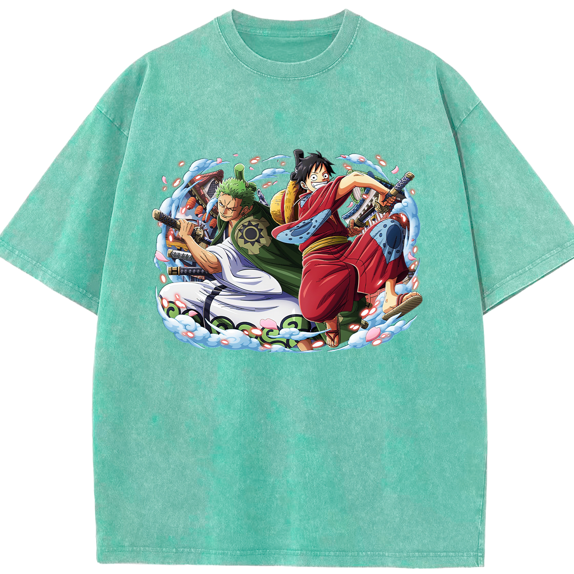 ワンピース モンキー・D・ルフィ ONE PIECE Monkey D. Luffy 綿100% ヴィンテージ風 半袖Tシャツ（フロントプリント）